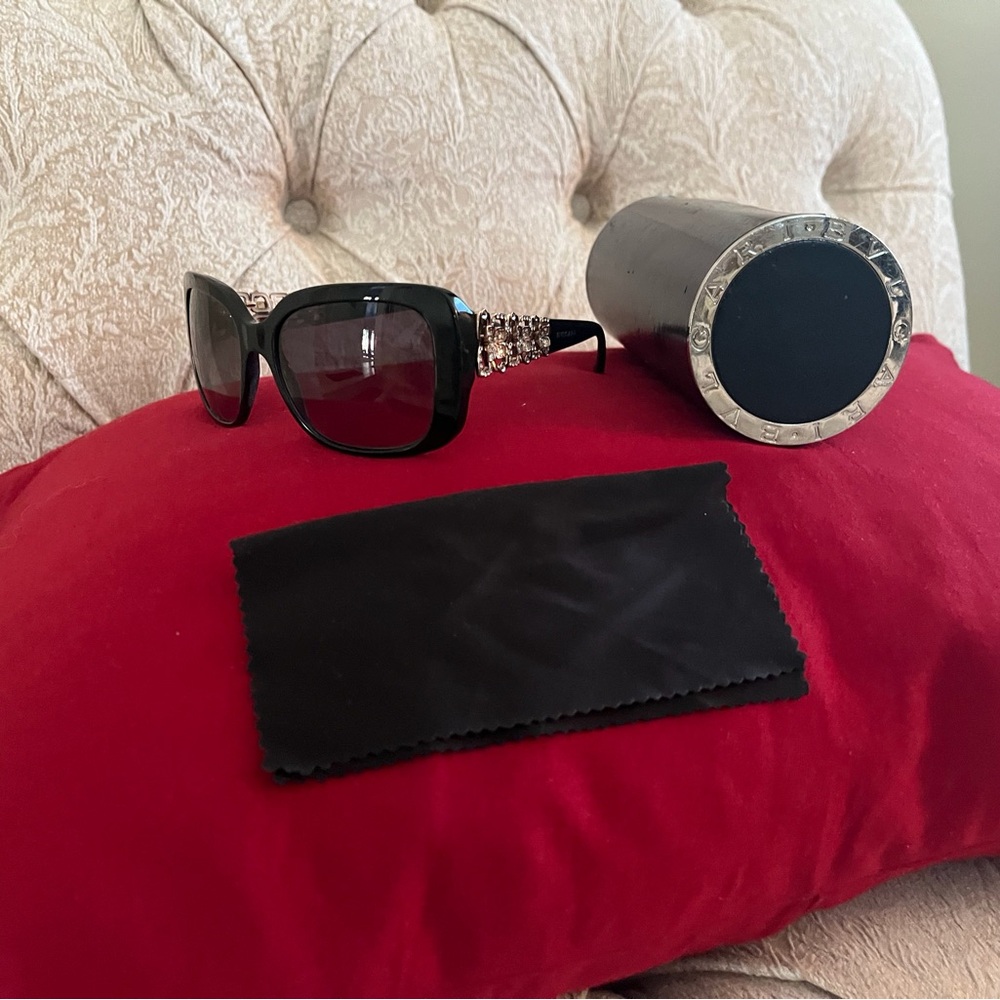 Bulgari Black Sunglasses with Gold Embellishments